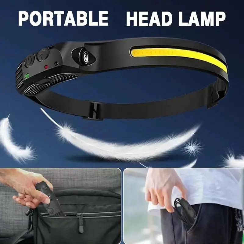 Rechargeable Headlamp with New 1200mAh Battery, 230° Wide-Angle LED and Motion Sensor, Ideal for Running, Fishing, Cycling, Camping, and Repairing